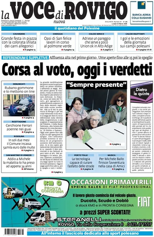 Prima pagina La Voce di Rovigo di oggi - Quotidiano regionale