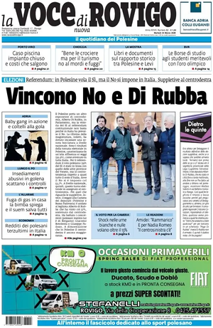 Prima pagina La Voce di Rovigo di oggi - Quotidiano regionale