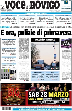 Prima pagina La Voce di Rovigo di oggi - Quotidiano regionale