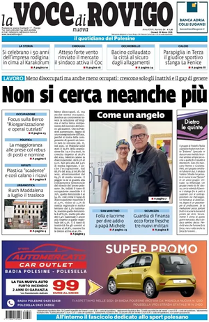 Prima pagina La Voce di Rovigo di oggi - Quotidiano regionale