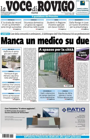Prima pagina La Voce di Rovigo di oggi - Quotidiano regionale