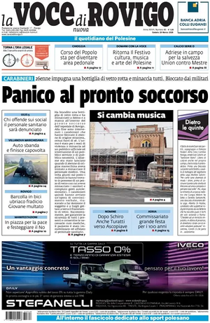 Prima pagina La Voce di Rovigo di oggi - Quotidiano regionale