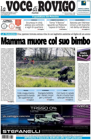 Prima pagina La Voce di Rovigo di oggi - Quotidiano regionale