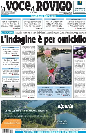 Prima pagina La Voce di Rovigo di oggi - Quotidiano regionale