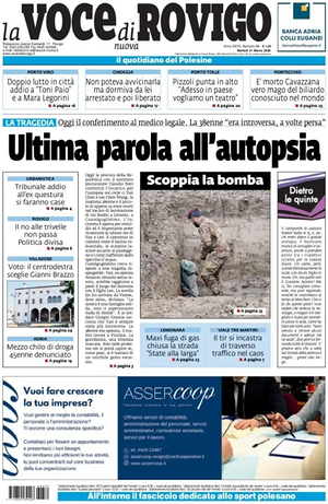 Prima pagina La Voce di Rovigo di oggi - Quotidiano regionale