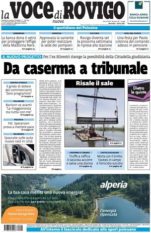 Prima pagina La Voce di Rovigo di oggi - Quotidiano regionale