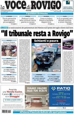 Prima pagina La Voce di Rovigo di oggi - Quotidiano regionale