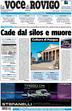 Prima pagina La Voce di Rovigo di oggi - Quotidiano regionale