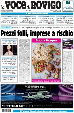 Prima pagina La Voce di Rovigo di oggi - Quotidiano regionale