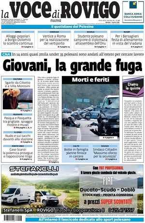 Prima pagina La Voce di Rovigo di oggi - Quotidiano regionale