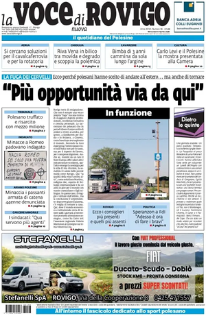 Prima pagina La Voce di Rovigo di oggi - Quotidiano regionale
