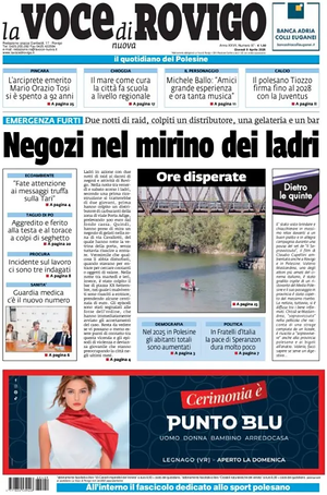 Prima pagina La Voce di Rovigo di oggi - Quotidiano regionale