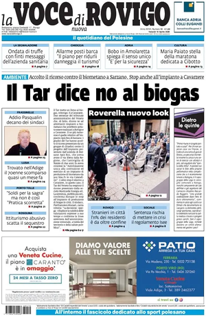 Prima pagina La Voce di Rovigo di oggi - Quotidiano regionale