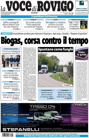 Prima pagina La Voce di Rovigo di oggi - Quotidiano regionale