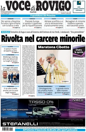 Prima pagina La Voce di Rovigo di oggi - Quotidiano regionale