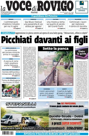 Prima pagina La Voce di Rovigo di oggi - Quotidiano regionale