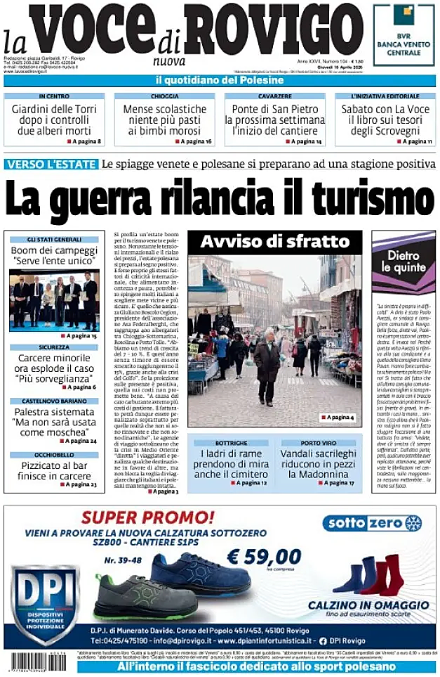 Prima pagina La Voce di Rovigo di oggi - Edicola 16 Aprile 2026