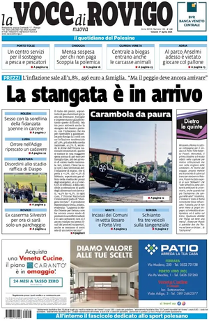 Prima pagina La Voce di Rovigo di oggi - Quotidiano regionale