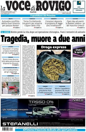 Prima pagina La Voce di Rovigo di oggi - Quotidiano regionale