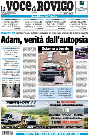 Prima pagina La Voce di Rovigo di oggi - Quotidiano regionale