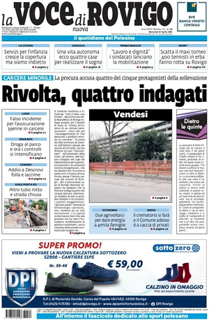 Prima pagina La Voce di Rovigo di oggi - Quotidiano regionale