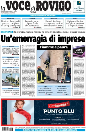 Prima pagina La Voce di Rovigo di oggi - Quotidiano regionale