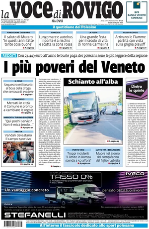 Prima pagina La Voce di Rovigo di oggi - Quotidiano regionale
