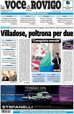 Prima pagina La Voce di Rovigo di oggi - Quotidiano regionale