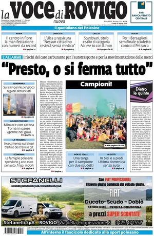 Prima pagina La Voce di Rovigo di oggi - Quotidiano regionale