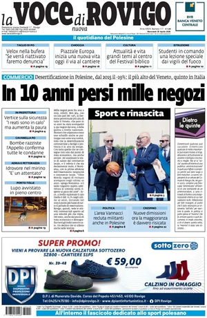 Prima pagina La Voce di Rovigo di oggi - Quotidiano regionale