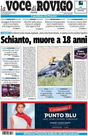 Prima pagina La Voce di Rovigo di oggi - Quotidiano regionale