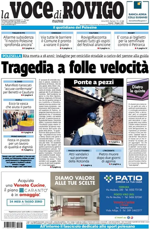 Prima pagina La Voce di Rovigo di oggi - Quotidiano regionale