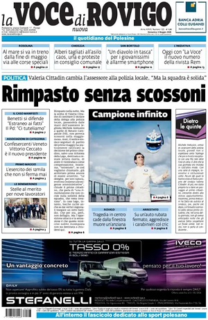 Prima pagina La Voce di Rovigo di oggi - Quotidiano regionale