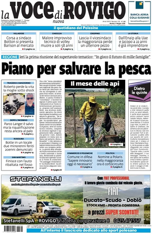Prima pagina La Voce di Rovigo di oggi - Quotidiano regionale