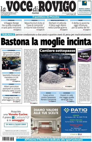 Prima pagina La Voce di Rovigo di oggi - Quotidiano regionale