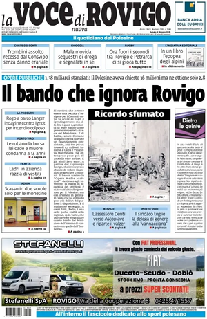 Prima pagina La Voce di Rovigo di oggi - Quotidiano regionale