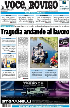 Prima pagina La Voce di Rovigo di oggi - Quotidiano regionale