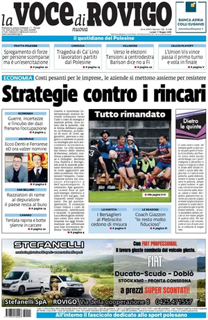 Prima pagina La Voce di Rovigo di oggi - Quotidiano regionale