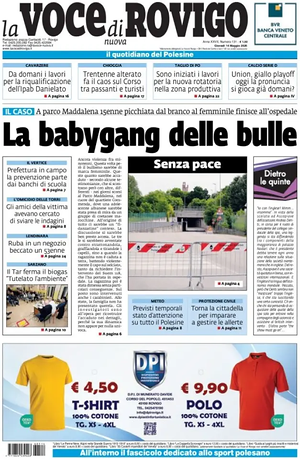 Prima pagina La Voce di Rovigo di oggi - Quotidiano regionale