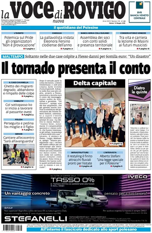 Prima pagina La Voce di Rovigo di oggi - Quotidiano regionale