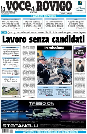 Prima pagina La Voce di Rovigo di oggi - Quotidiano regionale