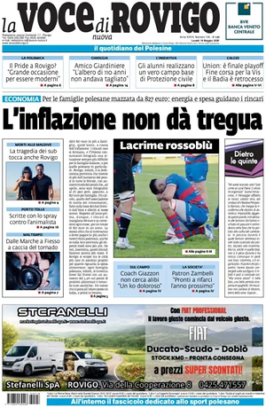 Prima pagina La Voce di Rovigo di oggi - Quotidiano regionale