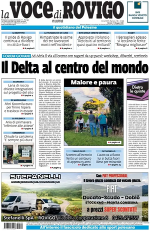 Prima pagina La Voce di Rovigo di oggi - Quotidiano regionale