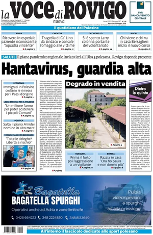 Prima pagina La Voce di Rovigo di oggi - Quotidiano regionale