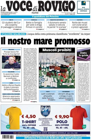 Prima pagina La Voce di Rovigo di oggi - Quotidiano regionale