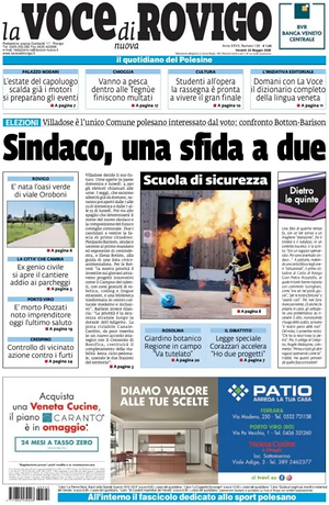Prima pagina La Voce di Rovigo di oggi - Quotidiano regionale