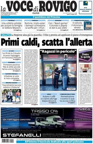 Prima pagina La Voce di Rovigo di oggi - Quotidiano regionale