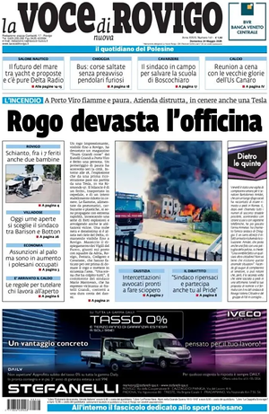 Prima pagina La Voce di Rovigo di oggi - Quotidiano regionale