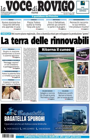 Prima pagina La Voce di Rovigo di oggi - Quotidiano regionale