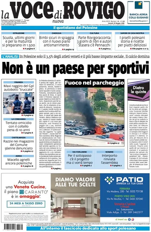 Prima pagina La Voce di Rovigo di oggi - Quotidiano regionale